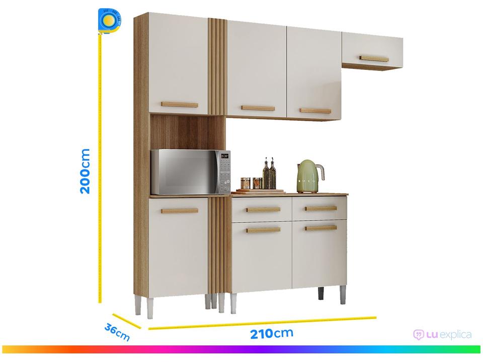 Armário de Cozinha Compacta Aramóveis Juma com Balcão 7 Portas 2 Gavetas - 2