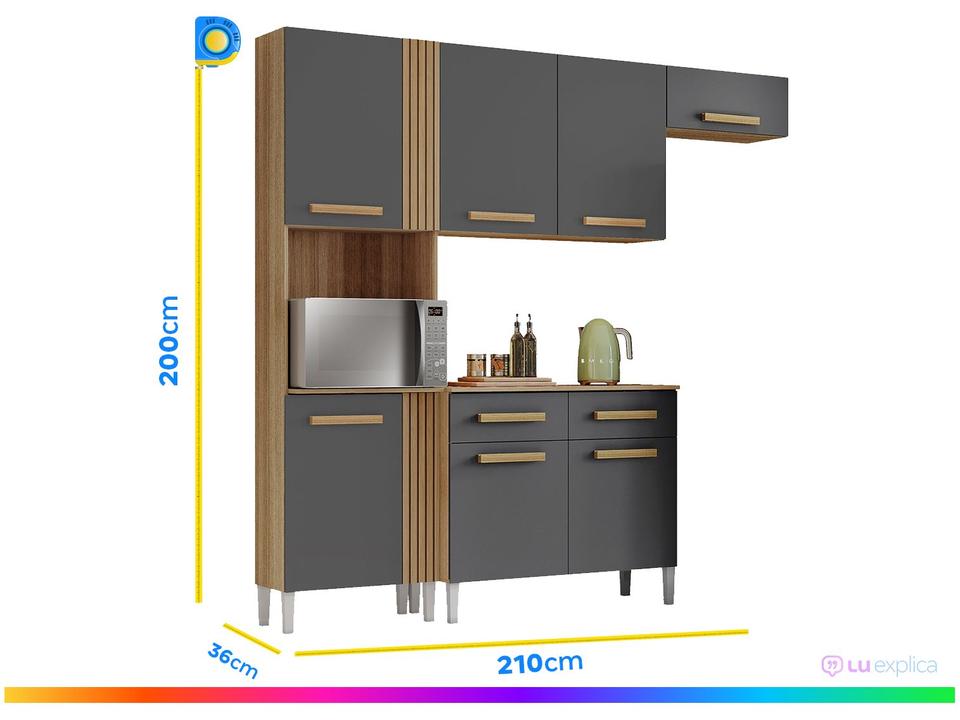 Armário de Cozinha Compacta Aramóveis Juma com Balcão 7 Portas 2 Gavetas - 2