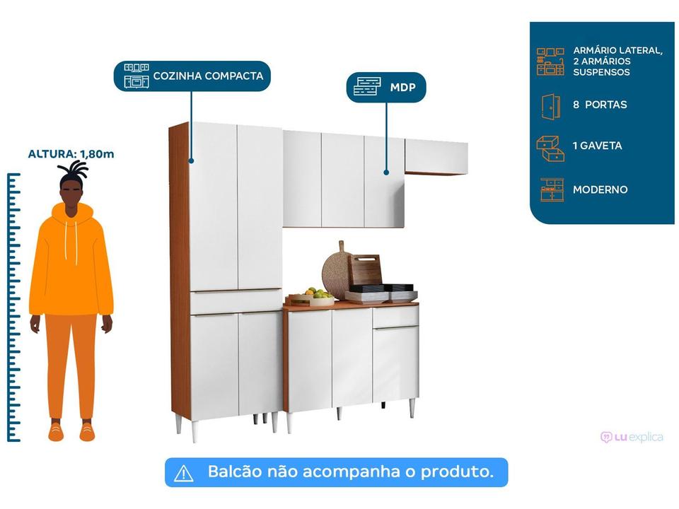 Armário de Cozinha Compacta Aramóveis Prime 8 Portas 1 Gaveta - 1