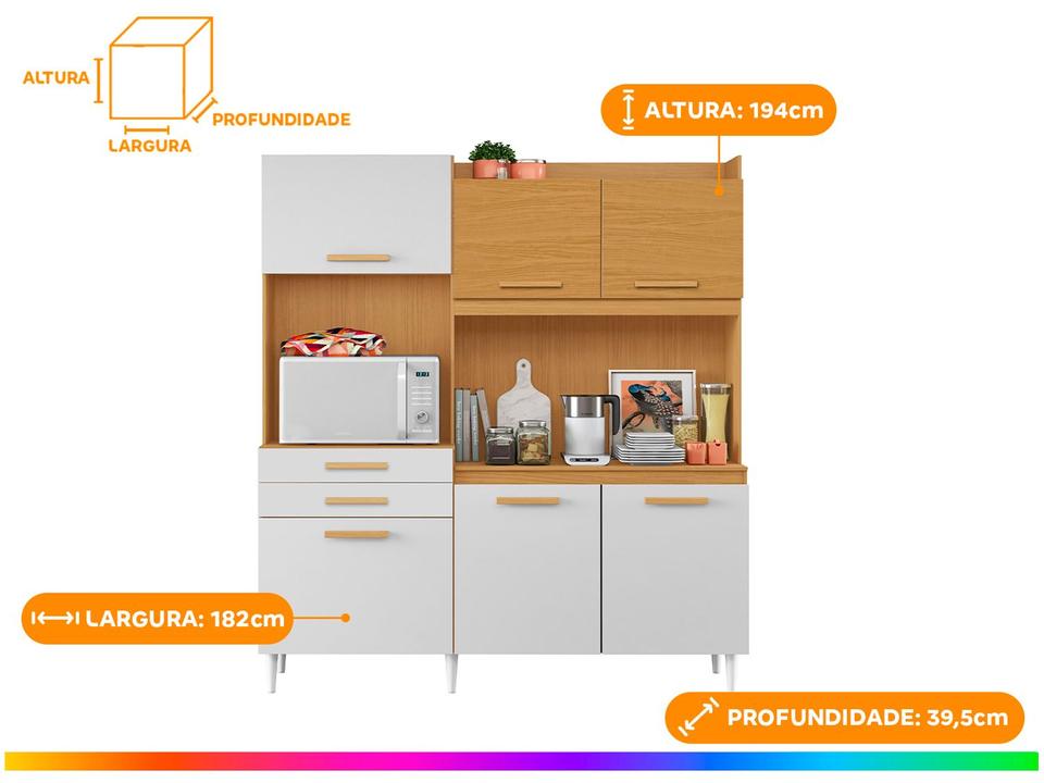 Armário de Cozinha Compacta Aramóveis Selena com Balcão 6 Portas 2 Gavetas - 2