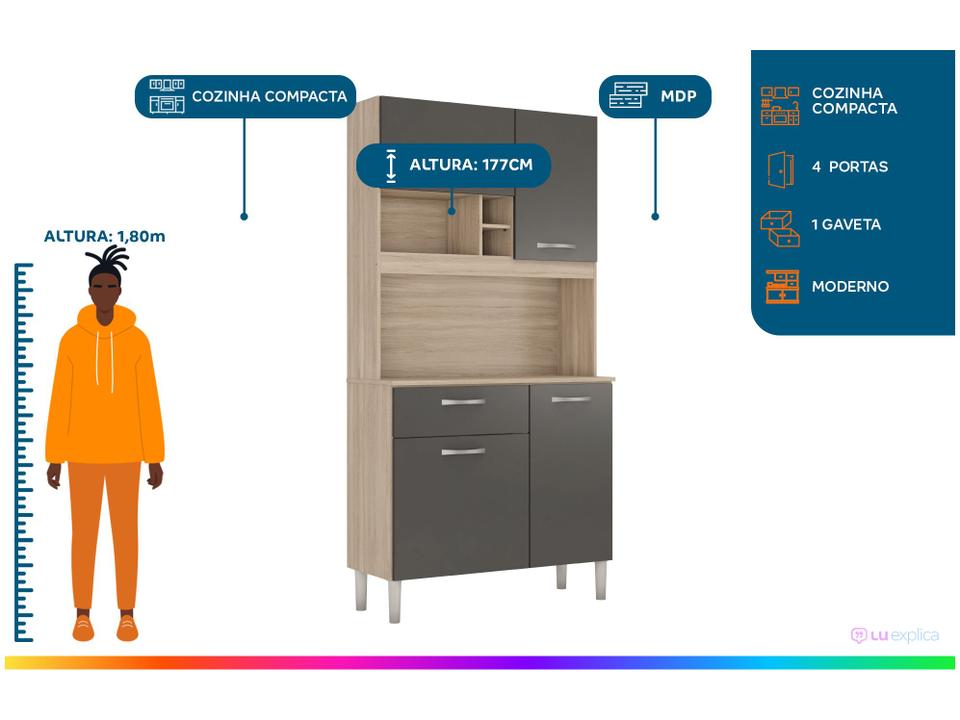 Armário de Cozinha Compacta Demobile Malta 4 Portas - 1