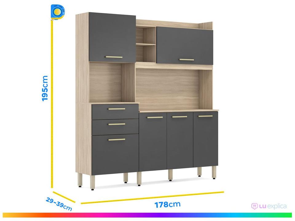 Armário de Cozinha Compacta Demóbile Select com Balcão Nicho para Micro-ondas 6 Portas 2 Gavetas - 2