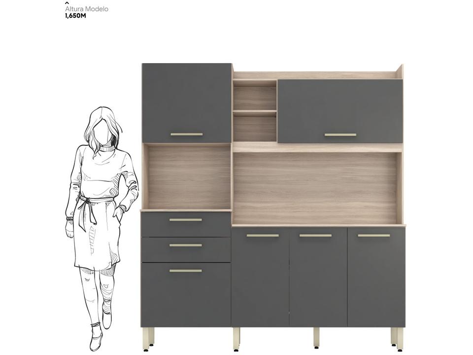 Armário de Cozinha Compacta Demóbile Select com Balcão Nicho para Micro-ondas 6 Portas 2 Gavetas - 13
