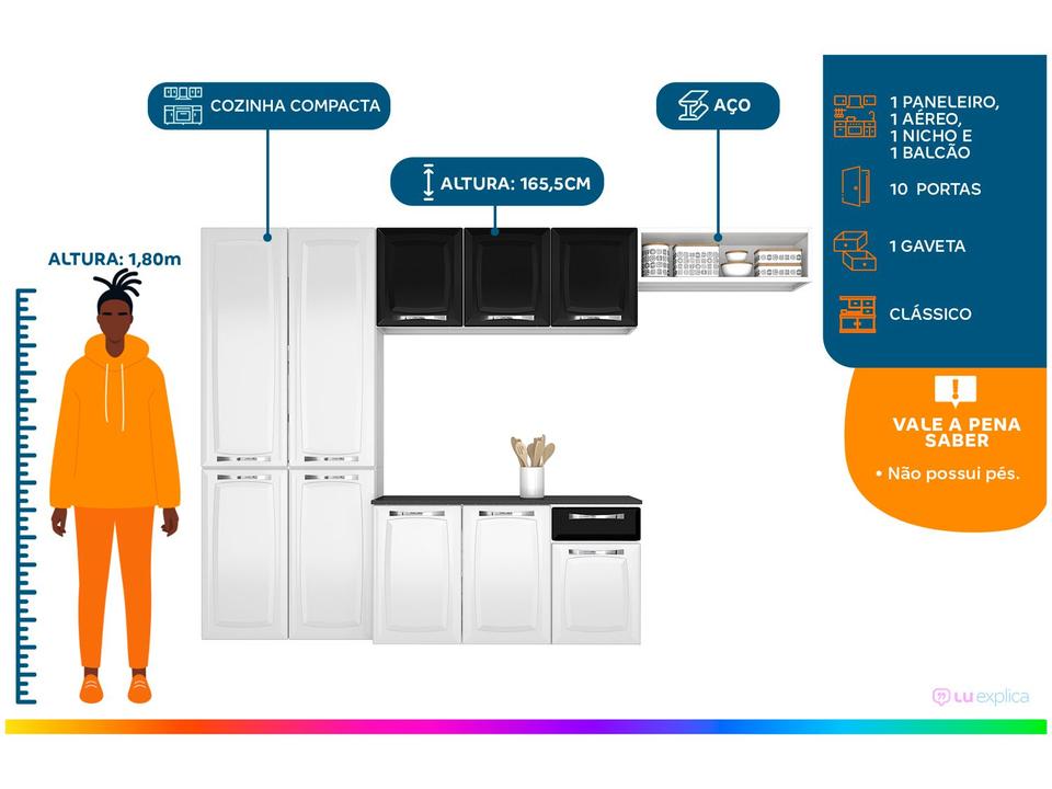 Armário de Cozinha Compacta Itatiaia Amanda Aço com Balcão 10 Portas 1 Gaveta - 1