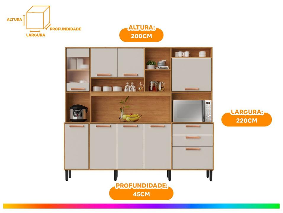 Armário de Cozinha Compacta Itatiaia Napoles Com Nicho Forno e Air Fryer 8 Portas 3 Gavetas 2,20M - 2