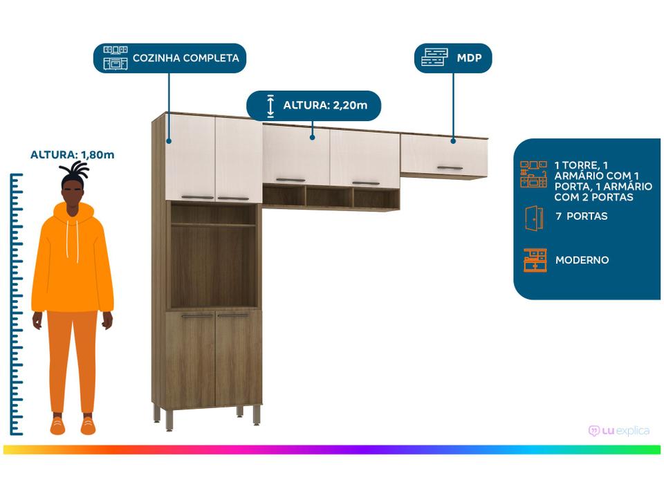 Armário de Cozinha Compacta Luciane Suíça 7 Portas - 1