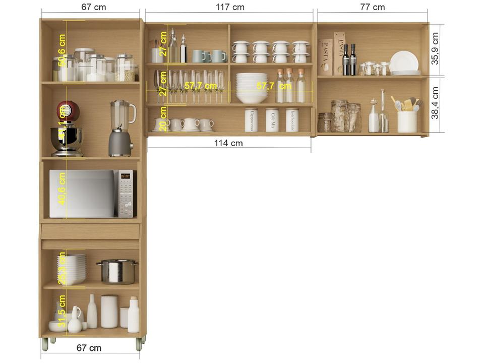 Armário de Cozinha Compacta Nesher Simone Mendes 8 Portas 1 Gavetas 100% MDF - 3