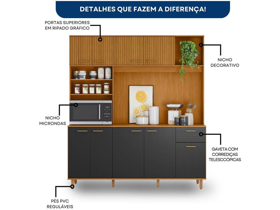 Armário de Cozinha Compacta Poliman Móveis Núria 9 Portas 1 Gaveta - 5