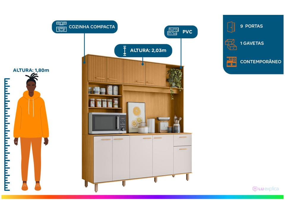 Armário de Cozinha Compacta Poliman Móveis Núria 9 Portas 1 Gaveta - 1
