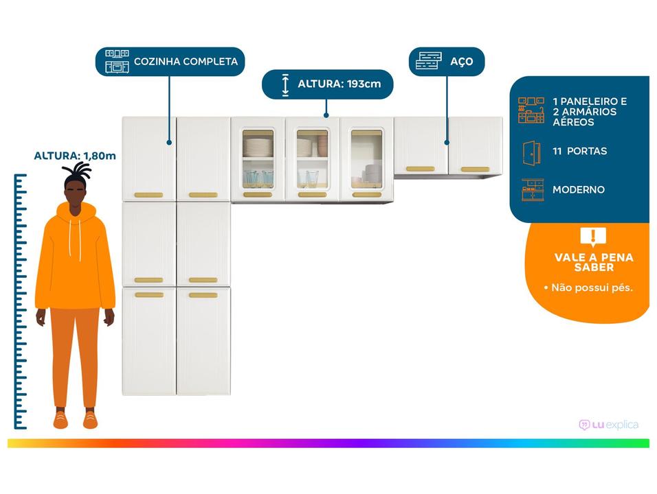 Armário de Cozinha Compacta Telasul Ágata 11 Portas de Aço - 1
