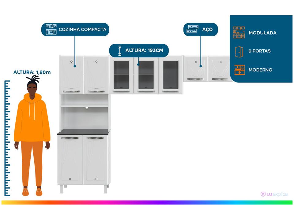 Armário de Cozinha Compacta Telasul Cristal 9 Portas de Aço - 1