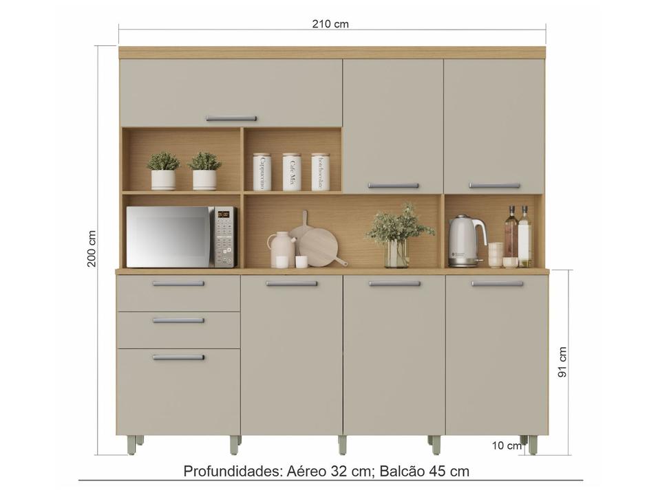 Armário de Cozinha Completa Nesher Nobreza com Balcão 7 Portas 2 Gavetas 100% MDF - 2