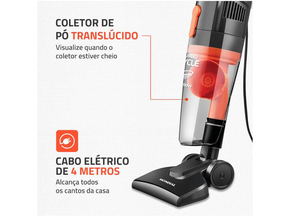 Aspirador de Pó 2 em 1 Mondial 1100W AP-35 Preto e Laranja - 4