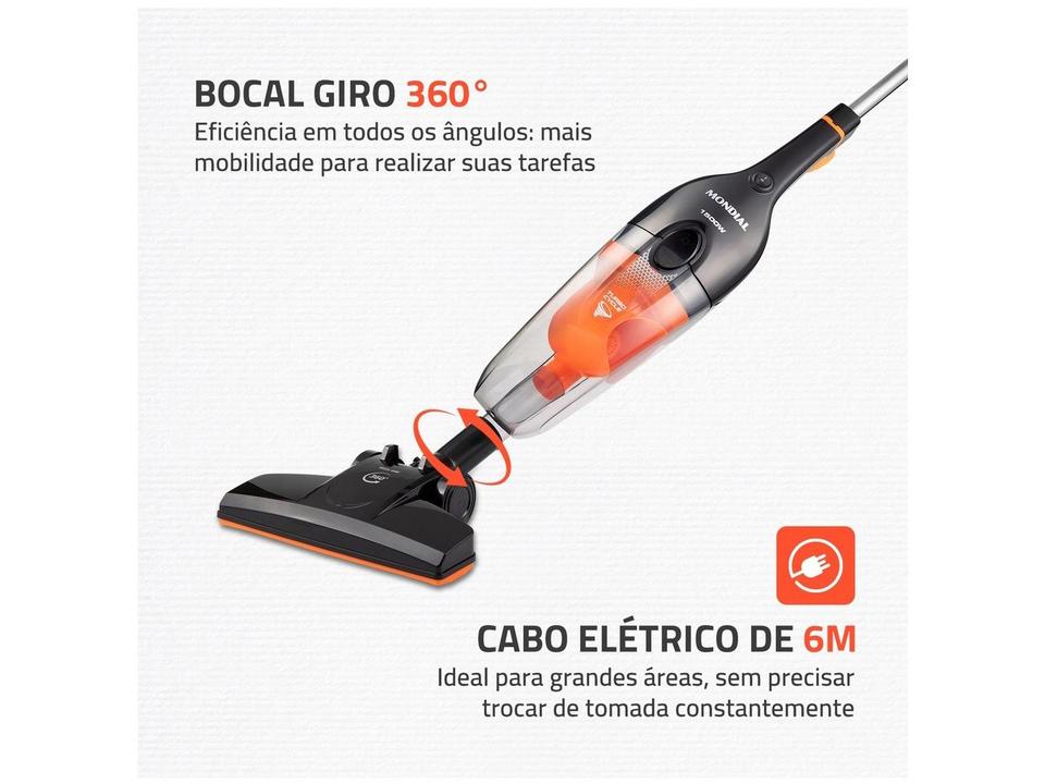 Aspirador de Pó 2 em 1 Mondial 1500W Turbo Cycle AP-40-B Preto e Laranja - 4