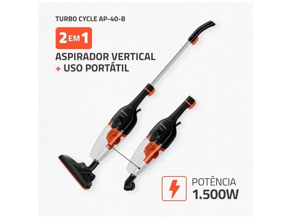 Aspirador de Pó 2 em 1 Mondial 1500W Turbo Cycle AP-40-B Preto e Laranja - 2