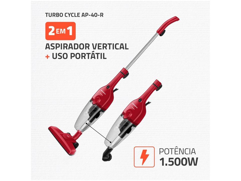 Aspirador de Pó 2 em 1 Mondial 1500W Turbo Cycle AP-40-R Vermelho e Preto - 1