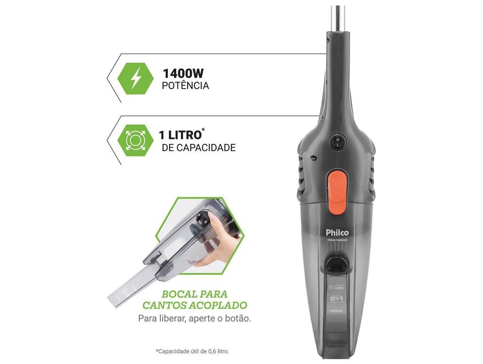 Aspirador de Pó 2 em 1 Philco 1400W PAS1450C 54901086 Cinza - 4