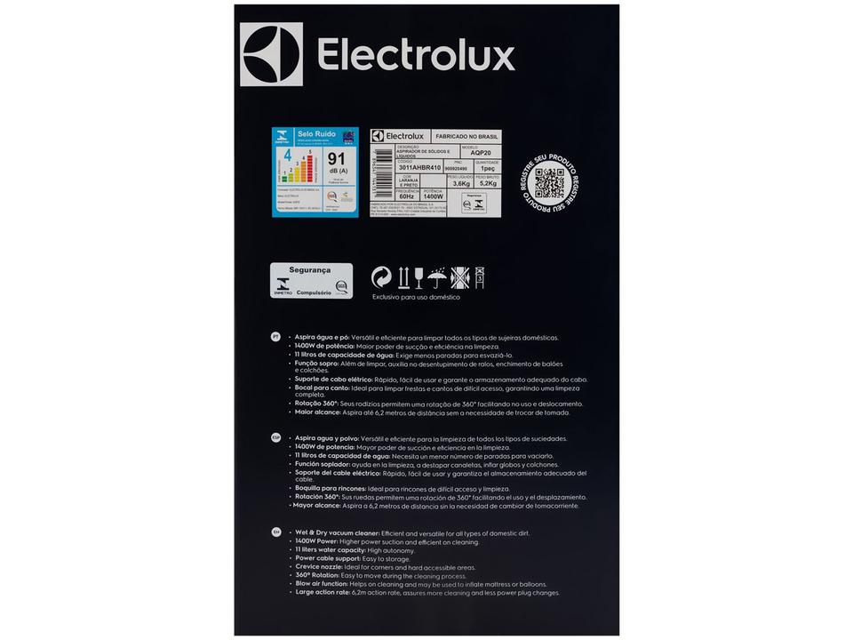 Aspirador de Pó e Água Electrolux 1400W Acqua Power Preto e Amarelo AQP20 - 14