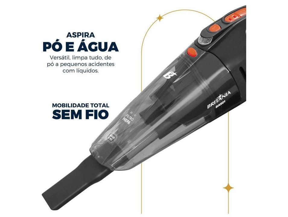 Aspirador de Pó e Água Portátil Britânia sem Fio a Bateria com Filtro HEPA 60W BASE01 Cinza 64903078 - 2