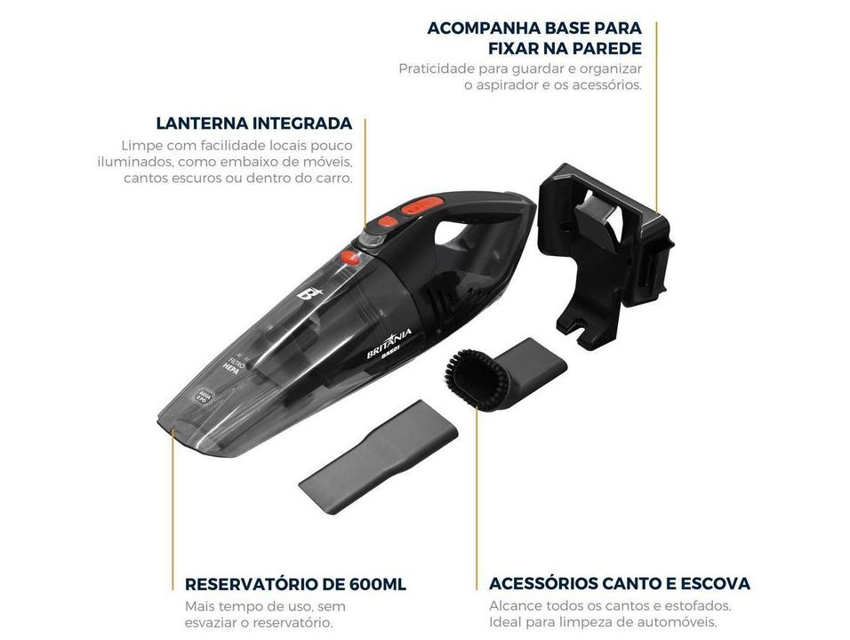 Aspirador de Pó e Água Portátil Britânia sem Fio a Bateria com Filtro HEPA 60W BASE01 Cinza 64903078 - 3