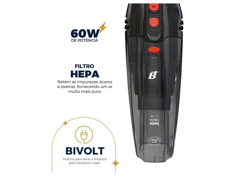 Aspirador de Pó e Água Portátil Britânia sem Fio a Bateria com Filtro HEPA 60W BASE01 Cinza 64903078 - 1