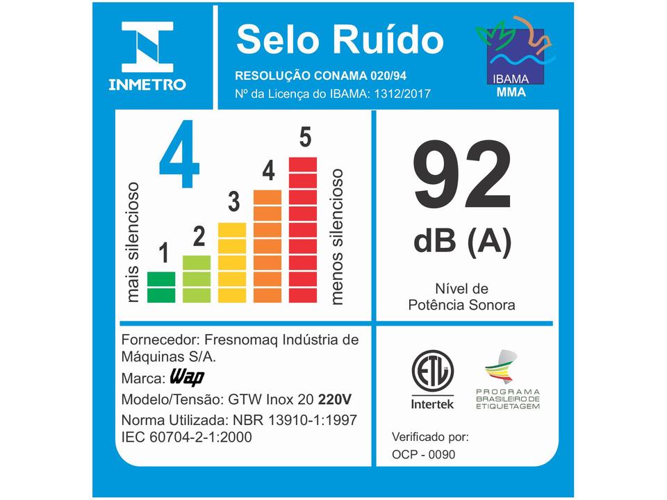Aspirador de Pó e Água Wap GTW Inox 20 com Porta Acessórios 1600W Inox e Preto - 20
