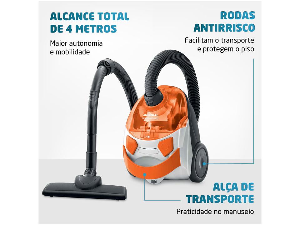 Aspirador de Pó Mondial Filtro HEPA 1500W - Hepa Turbo 2000 Laranja e Branco - 110 V - 1