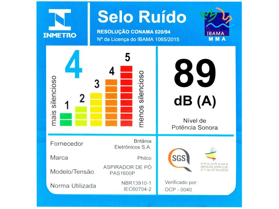 Aspirador de Pó Vertical Philco Filtro Ciclone 1450W PAS1600P Preto - 14