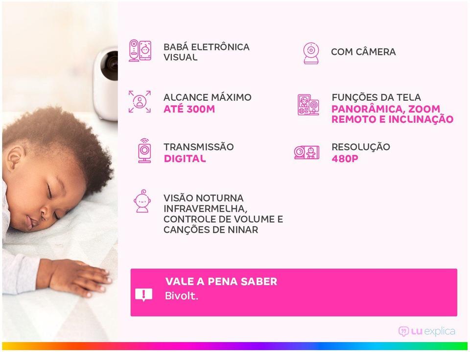 Babá Eletrônica Motorola MBP36S Tela 3,5” Monitoramento da Temperatura Ambiente Rotaçã - 1