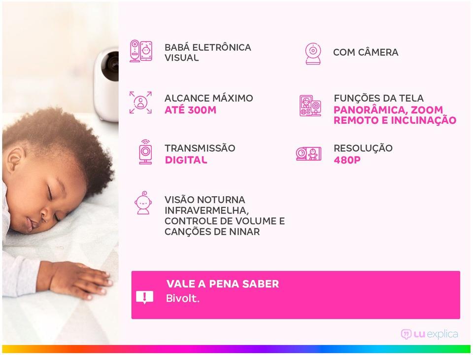 Babá Eletrônica Motorola MBP36S Tela 3,5” Monitoramento da Temperatura Ambiente Rotação - 1