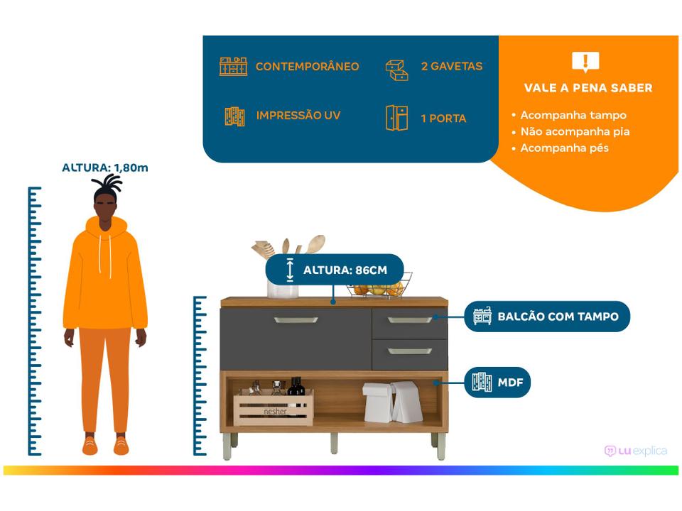 Balcão de Cozinha com Tampo Cozinhas Nesher - 1