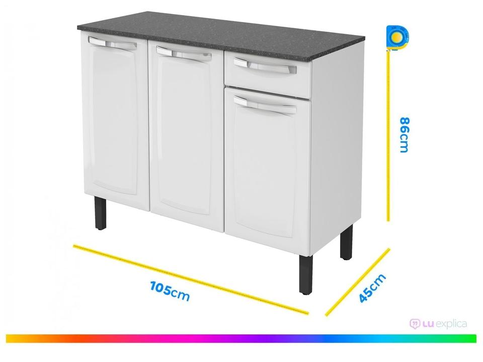 Balcão de Cozinha com Tampo Itatiaia Aço 3 Portas 1 Gaveta Rose - 2