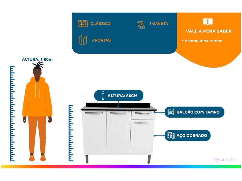 Balcão de Cozinha com Tampo Itatiaia Aço - 1