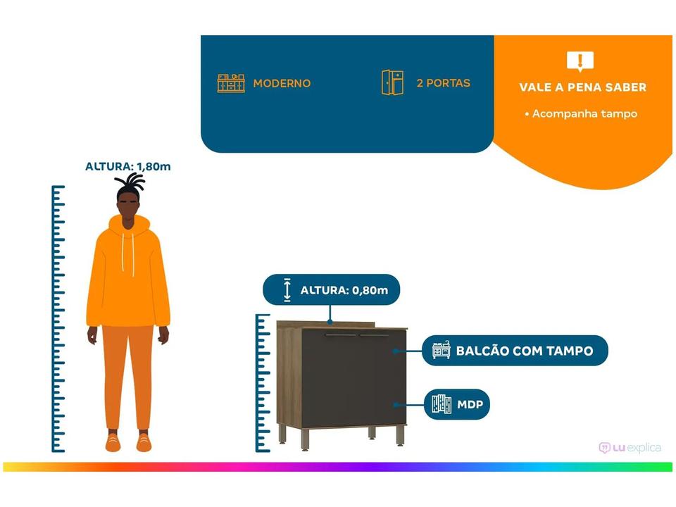 Balcão de Cozinha com Tampo Luciane 2 Portas Suíça - 1