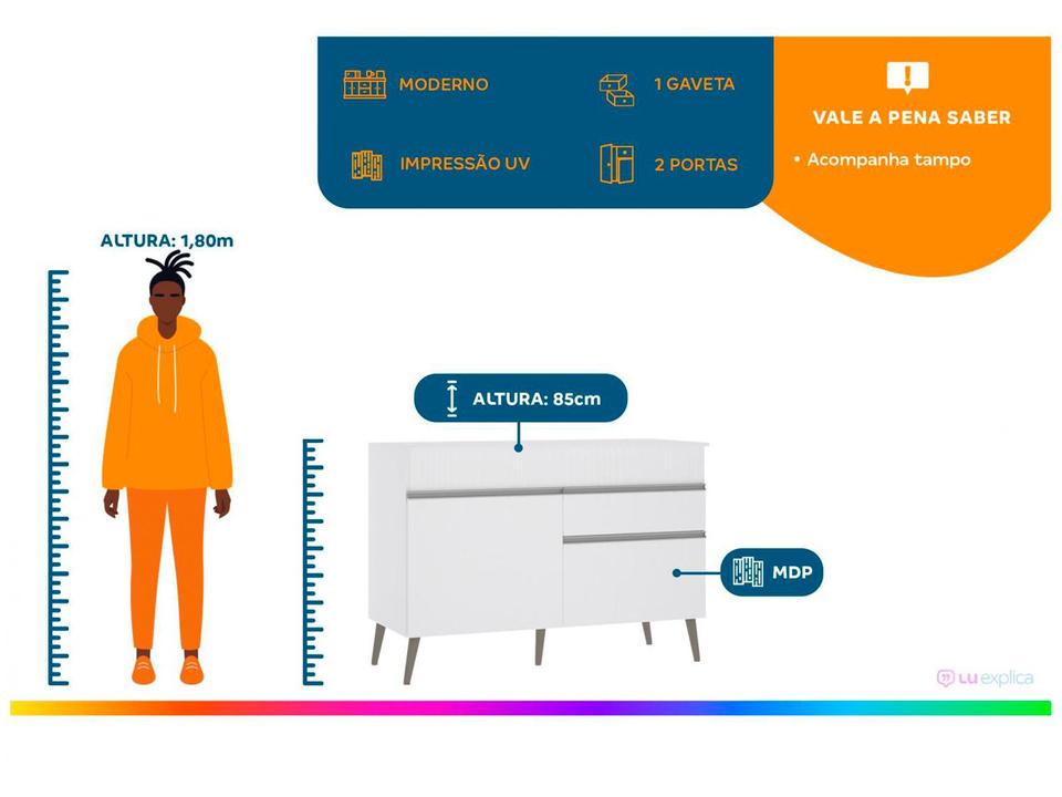 Balcão de Cozinha com Tampo para Pia Luciane - 1