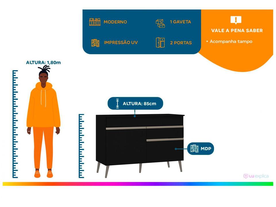 Balcão de Cozinha com Tampo para Pia Luciane - 1