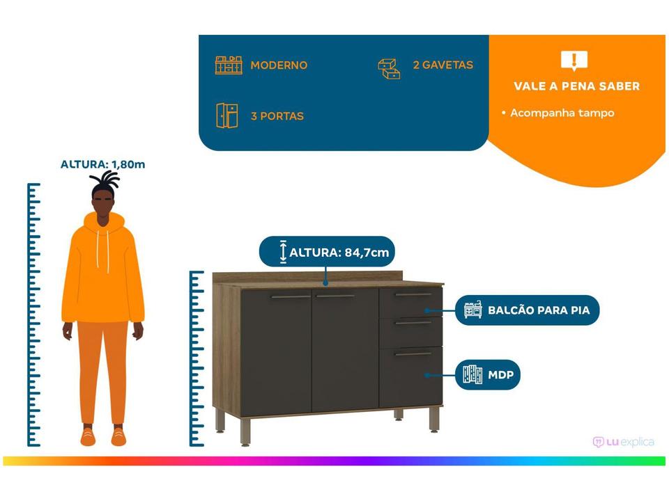 Balcão de Cozinha com Tampo para Pia - 1