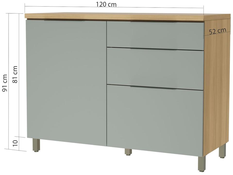 Balcão de Cozinha Nesher 100% MDF 1 Porta 3 Gavetas Marquesa - 2