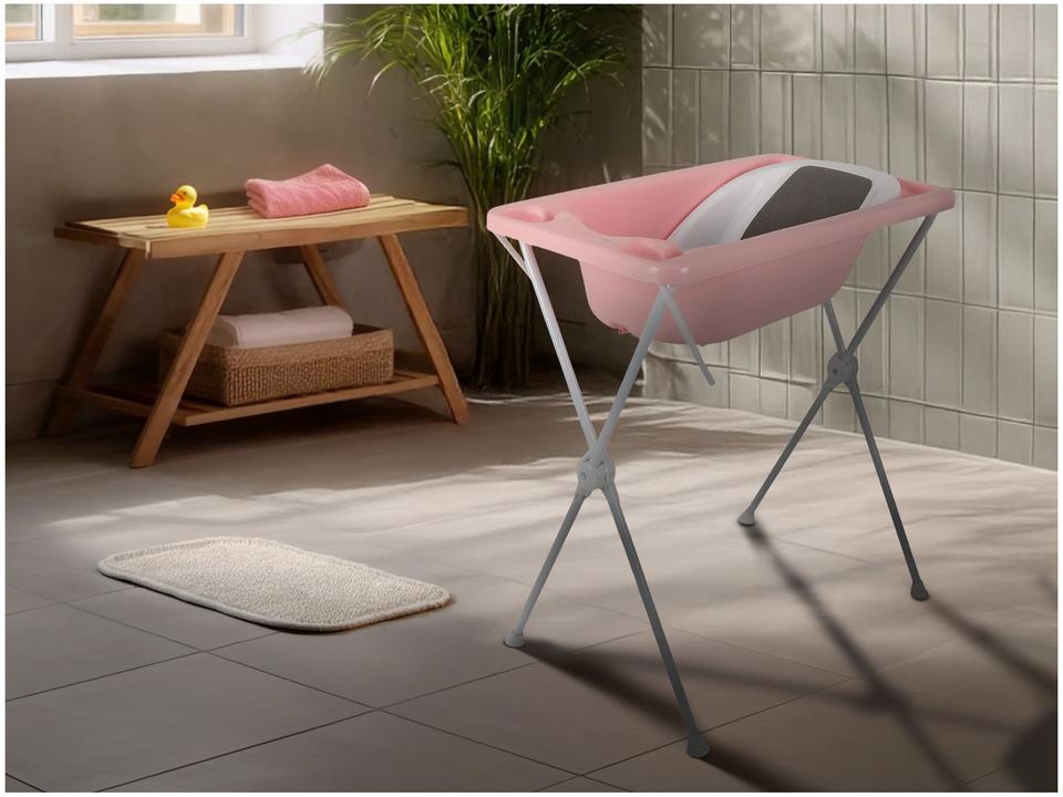 Banheira de Bebê com suporte Dobrável Galzerano Acqua Trio Rosa 20L - 1