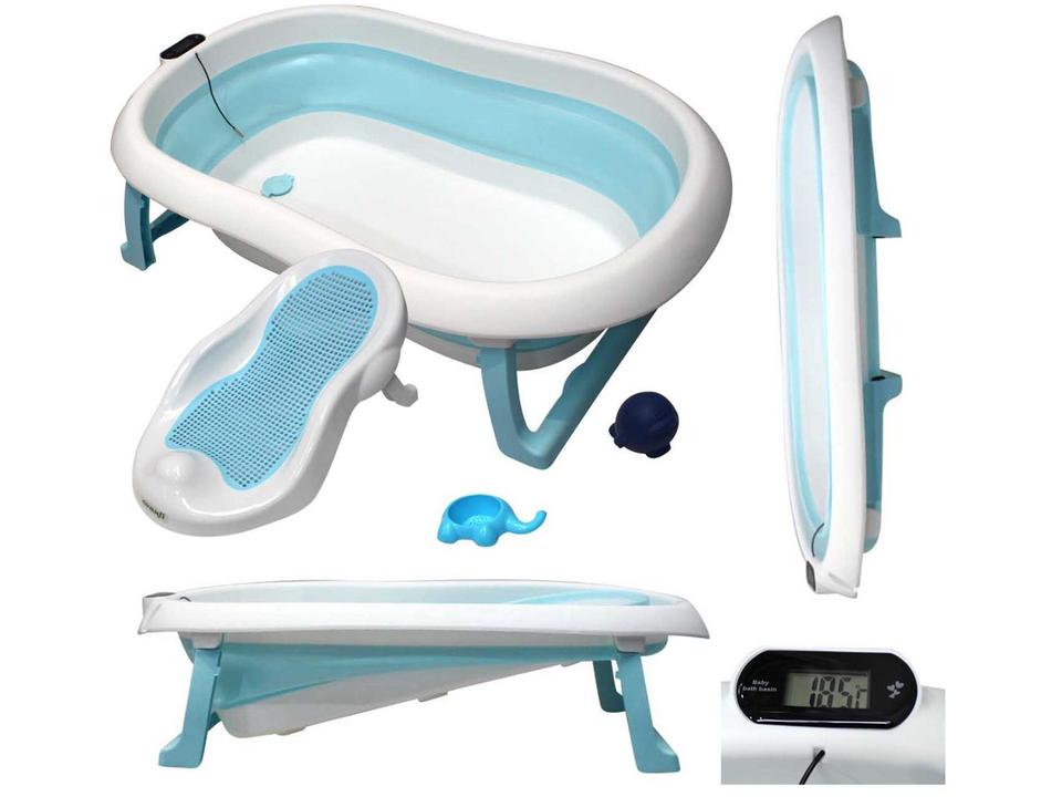 Banheira de Bebê Dobrável com Termômetro Premium Baby Happy Baby Azul 28L - 10