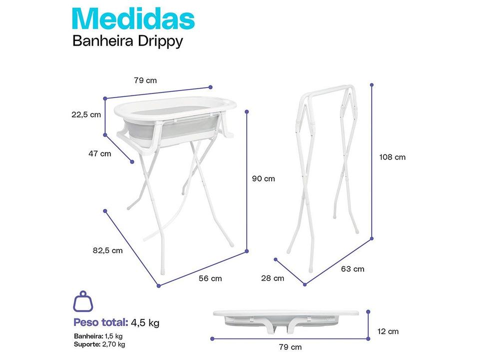 Banheira de Bebê Dobrável Cosco Kids Drippy Branca 35L - 4