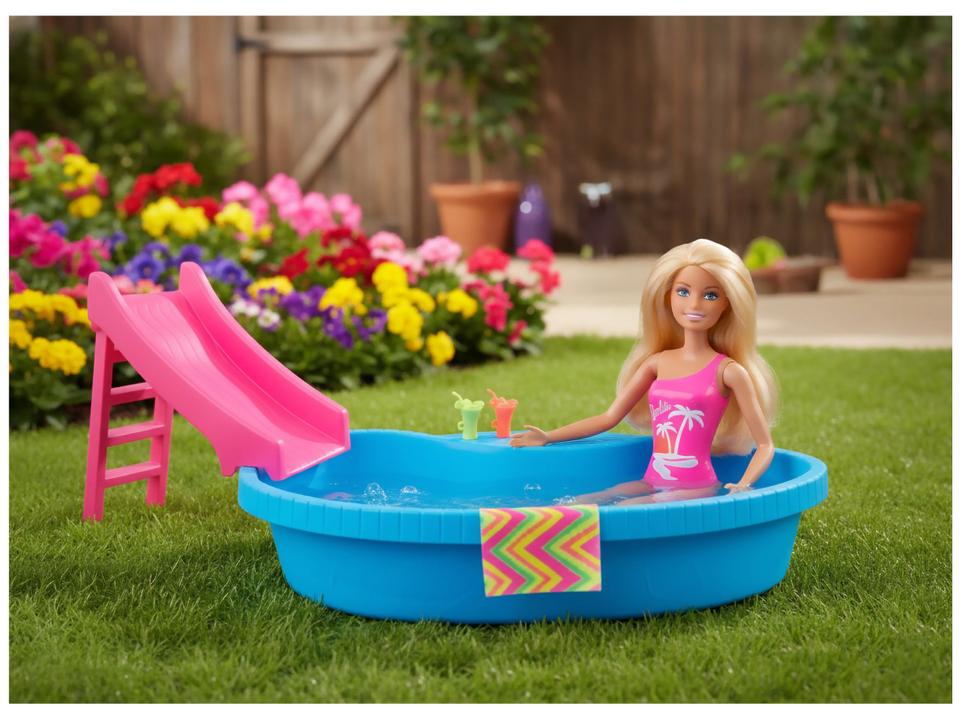 Barbie Piscina Glam com Boneca Maiô Rosa - 1