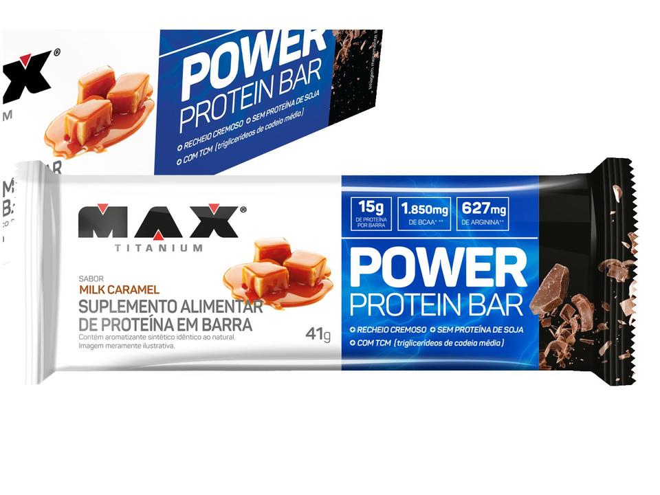 Barra de Proteína Max Titanium Power Protein Bar Milk Caramel 41g 12 Unidades - 1