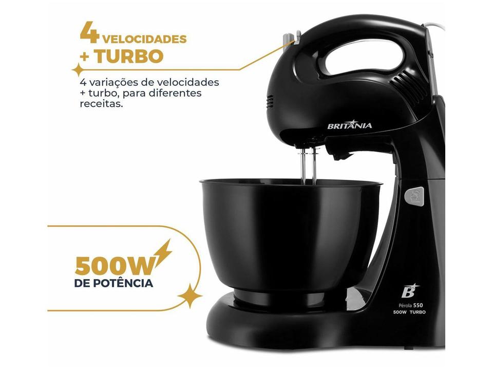 Batedeira Britânia Preta 500W 4 Velocidades 4,3L Pérola 550 - 3