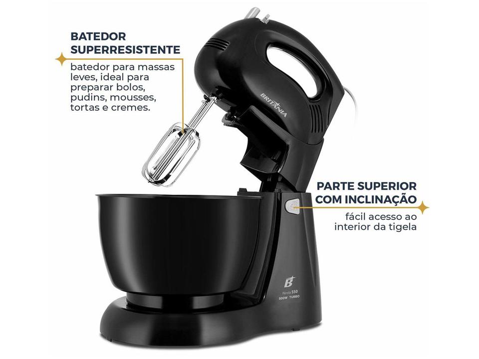 Batedeira Britânia Preta 500W 4 Velocidades 4,3L Pérola 550 - 5