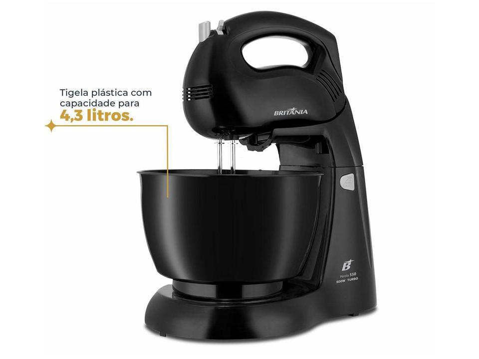 Batedeira Britânia Preta 500W 4 Velocidades 4,3L Pérola 550 - 4