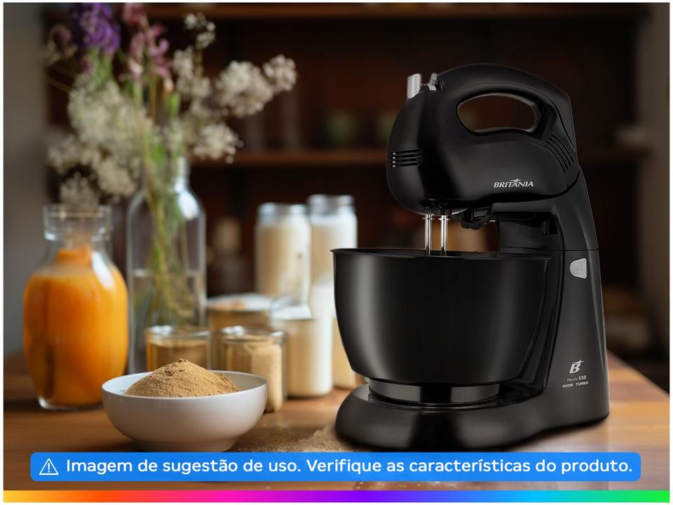 Batedeira Britânia Preta 500W 4 Velocidades 4,3L Pérola 550 - 2