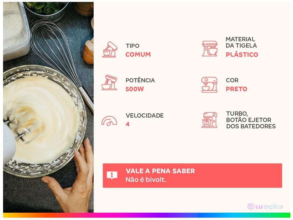 Batedeira Britânia Preta 500W 4 Velocidades 4,3L Pérola 550 - 1