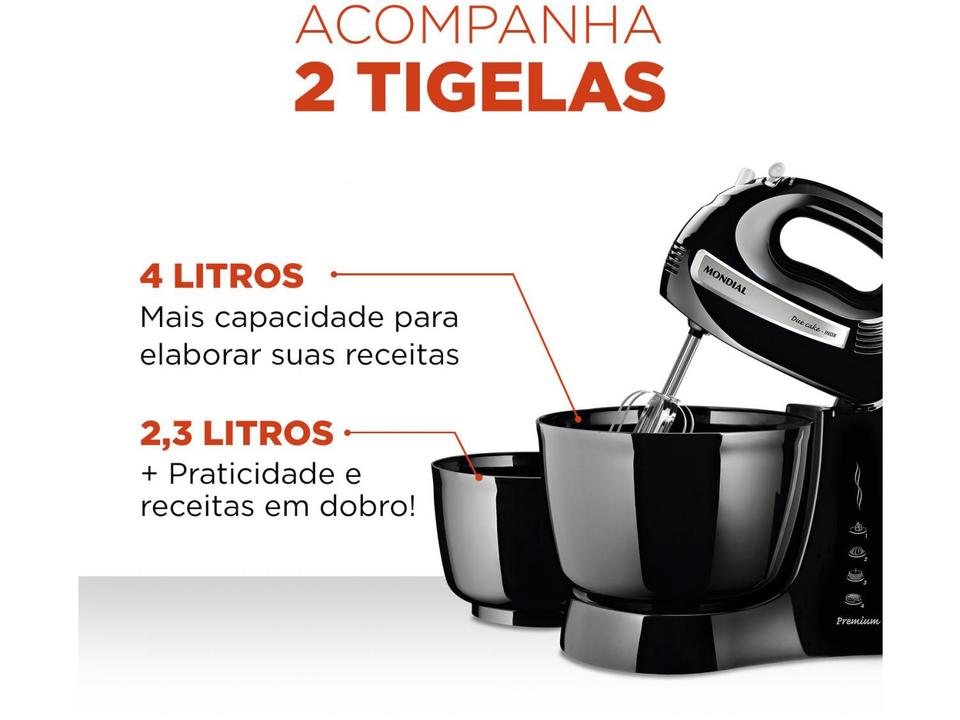 Batedeira Mondial Portátil Preta e Prata - Premium B-04 NP 400W 4 Velocidades - 110 V - 2