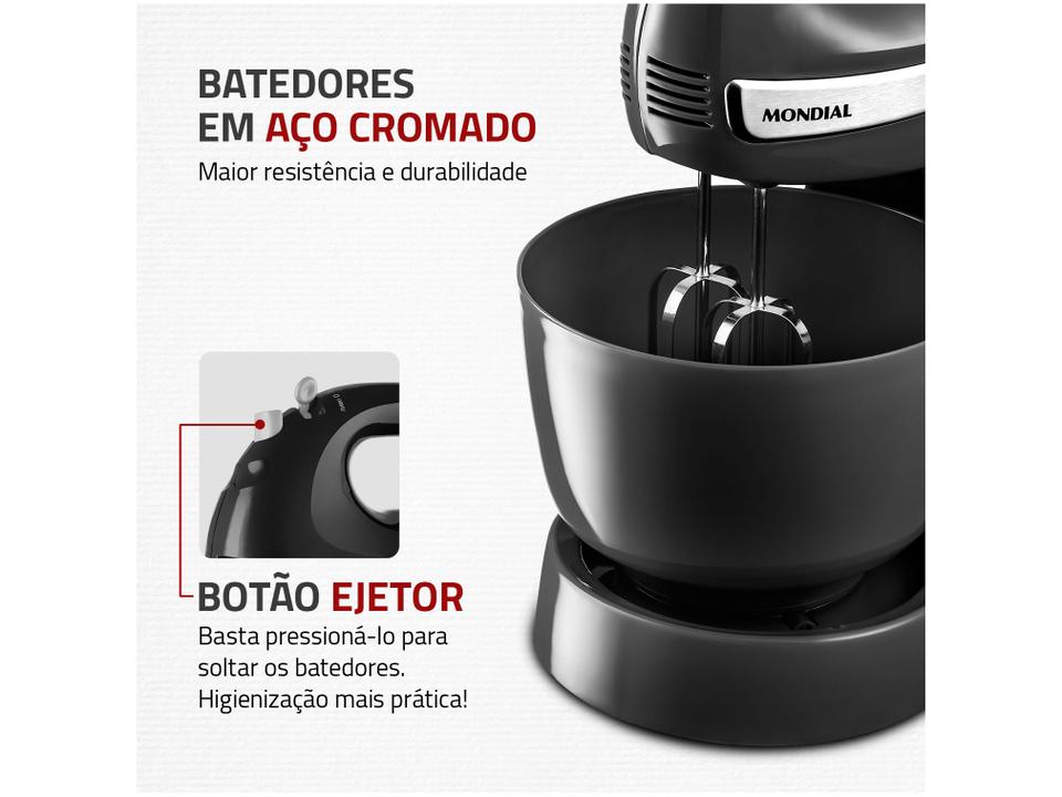 Batedeira Mondial Portátil Preta e Prata Premium B-04 NP 400W 4 Velocidades - 3